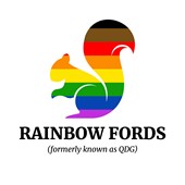 a cute rainbow colored squirrel as the logo