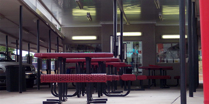 an empty food court