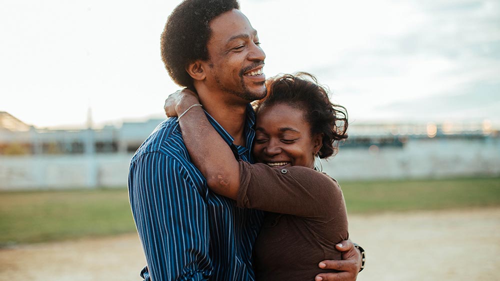 A man and woman embracing