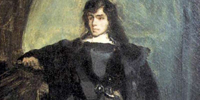 Self portrait of Eugène Delacroix in black dressed as Hamlet