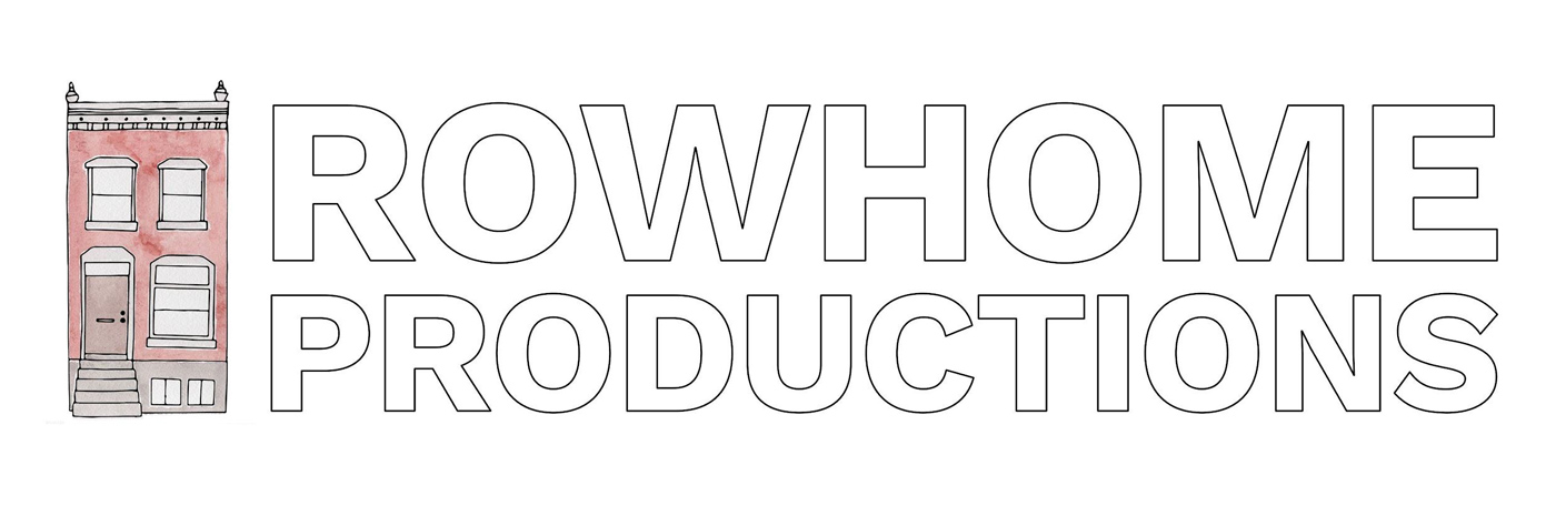 rowhome productions' logo features a watercolor rendition of a philly rowhome