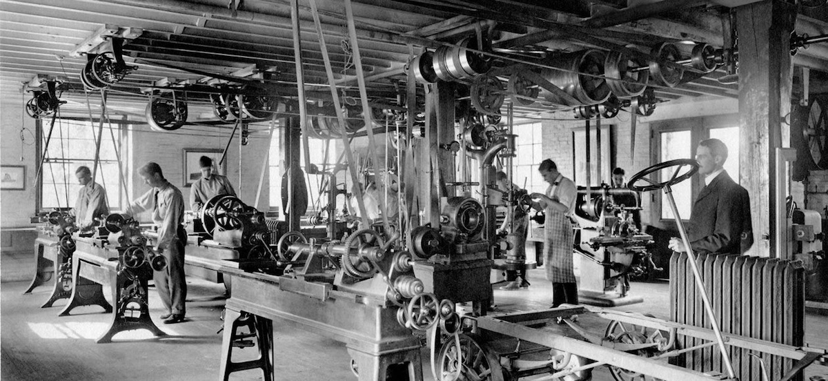 The circa-1925 machine shop in long-gone Whitall Hall was a prime teaching tool for the engineering program of the time.