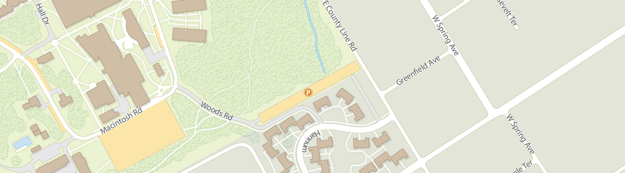 A map showing the visitor parking locations on Haverford's campus