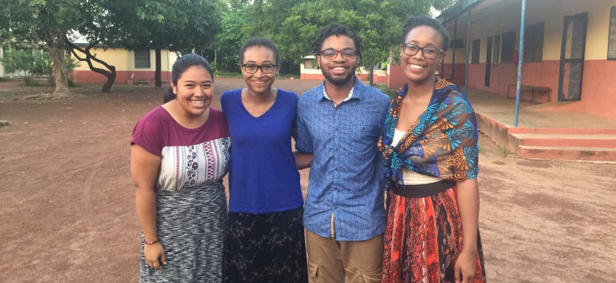 Addy Lorenzo '20, Carol Lee Diallo '19, Maurice Rippel '19, and Sabea Evans '18 in Dalun, Ghana