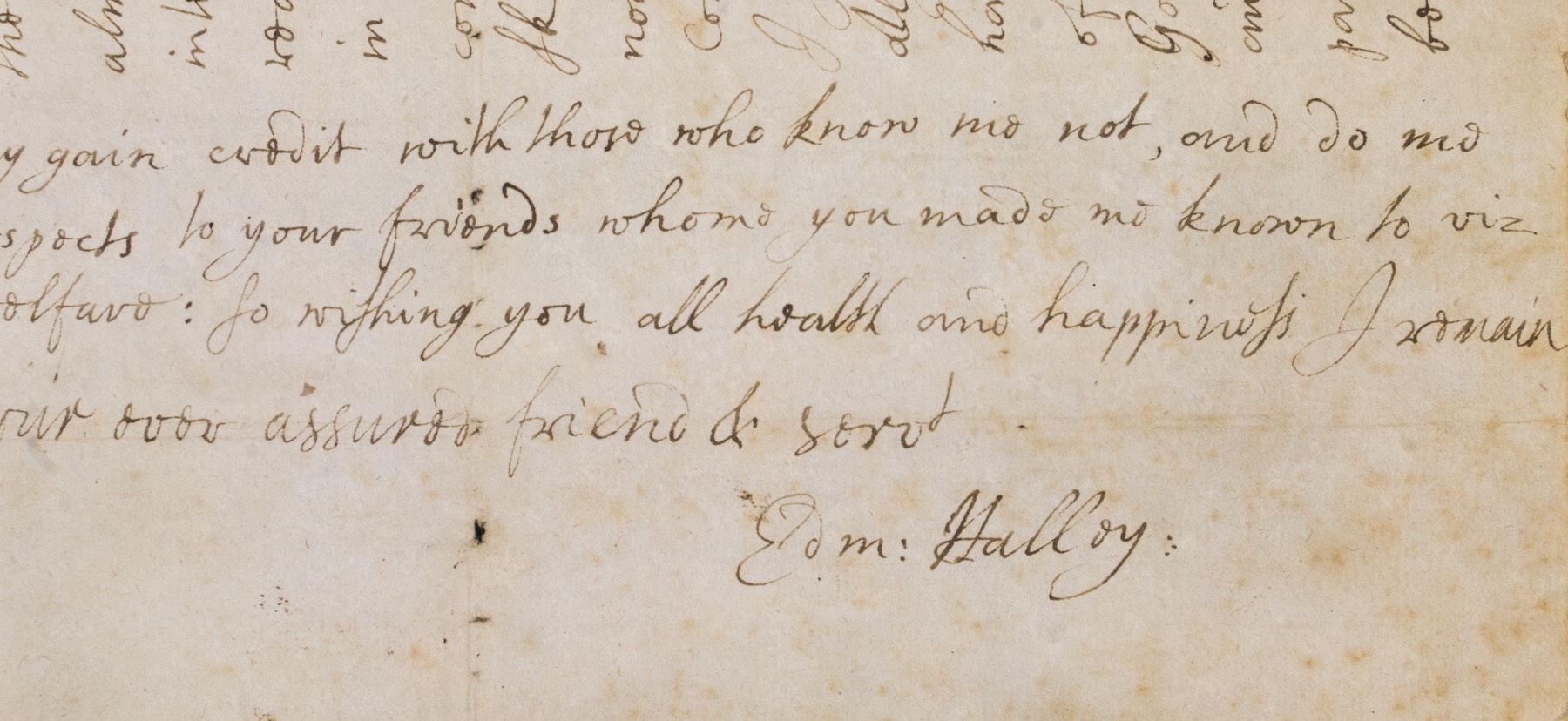 Photo of a letter written by Edmond Halley