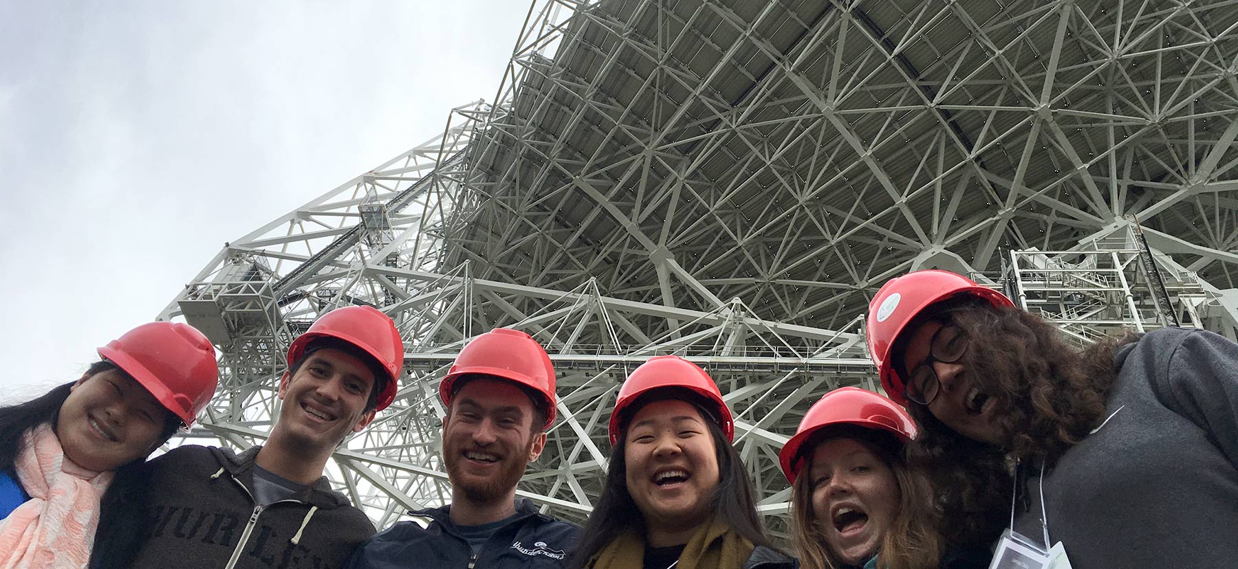 Students pose with the Green Bank Telescope in the background