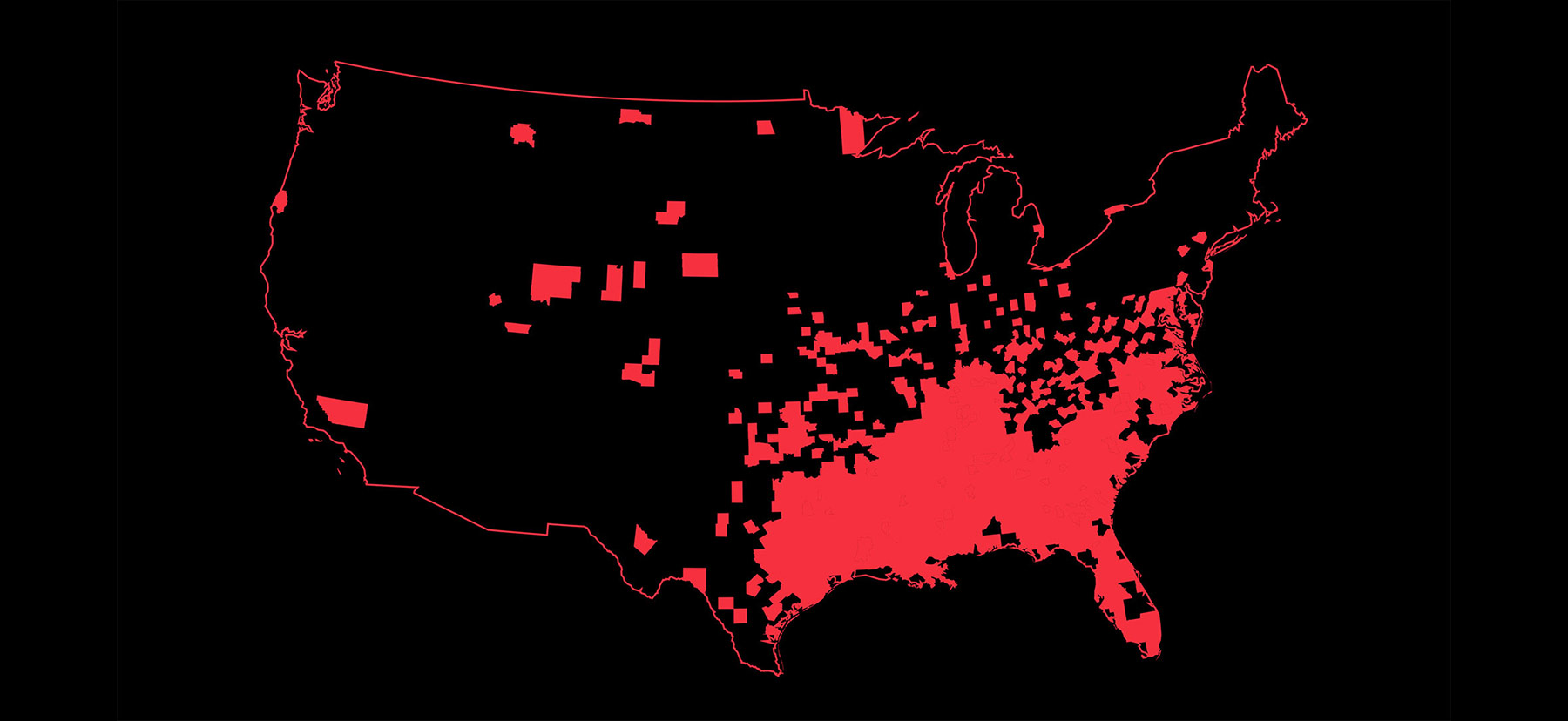 Map showing locations of lynchings in America