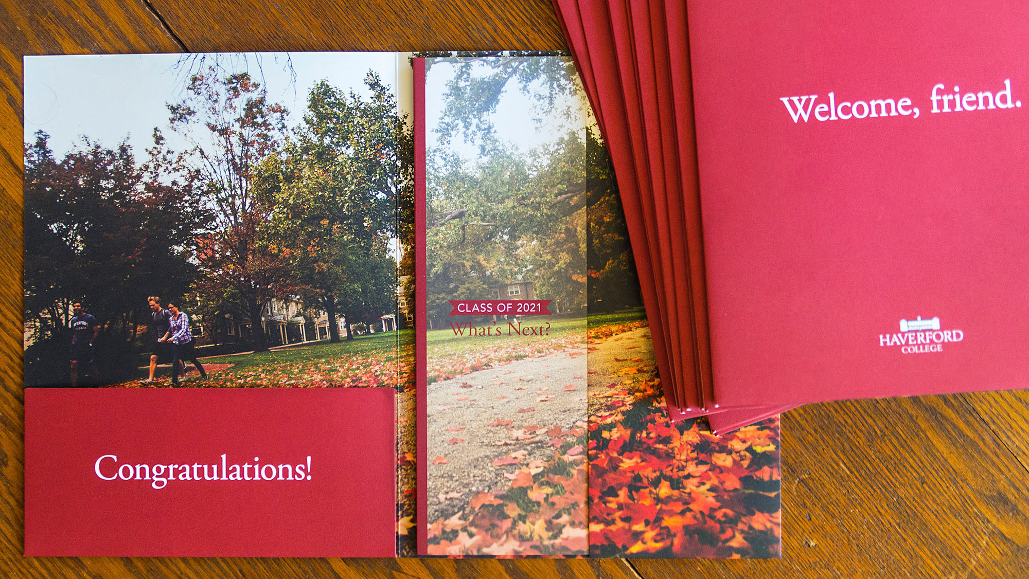 A photo of the welcome packet sent to admitted students