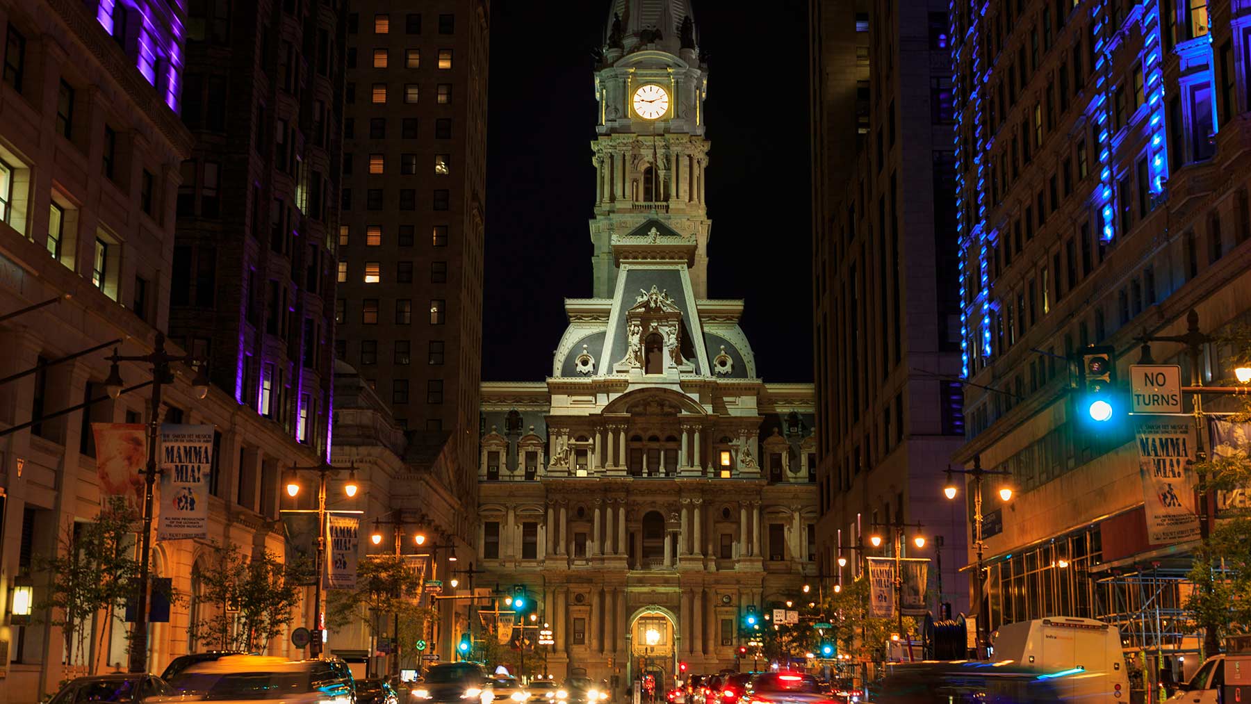 Broad Street in Philly at night