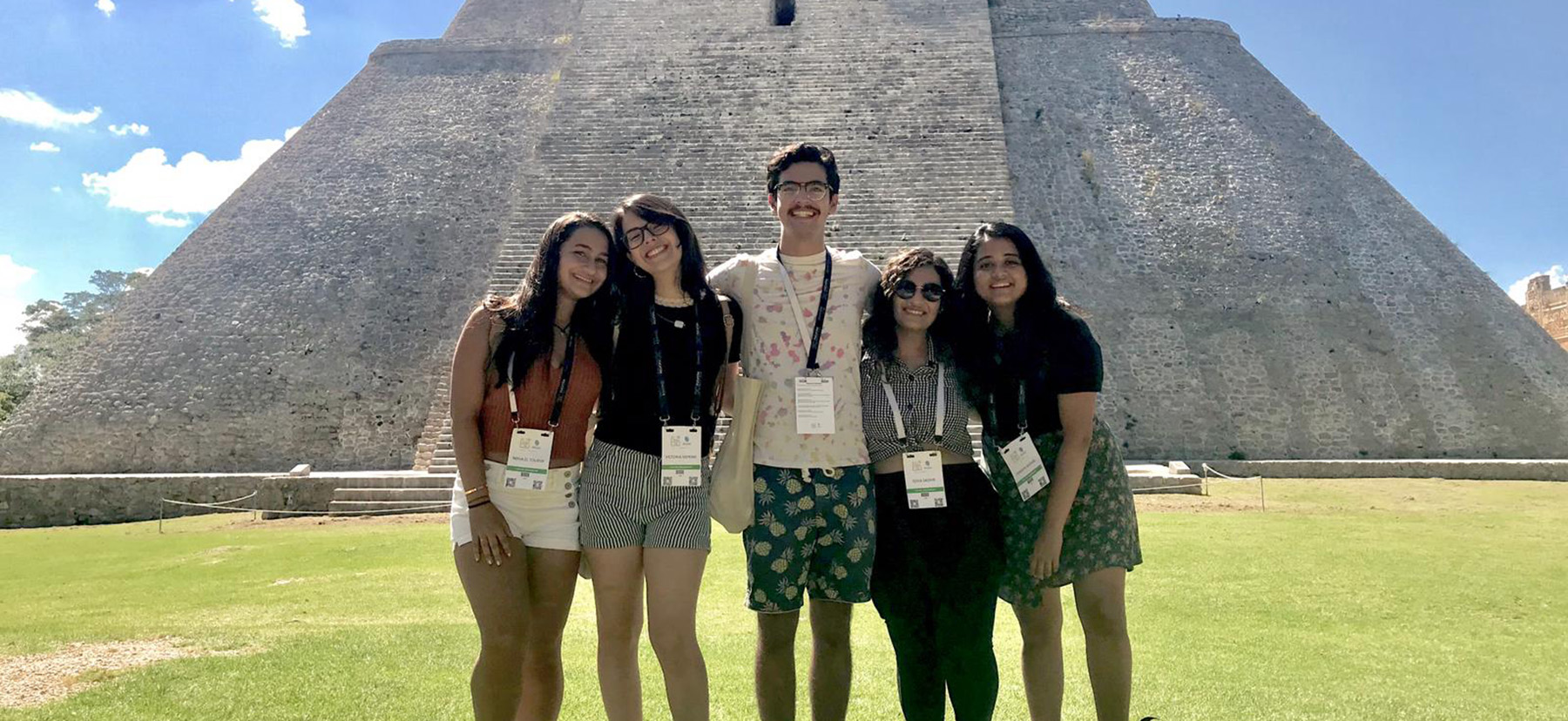 The five students at the Mayan ruins at Uxmal