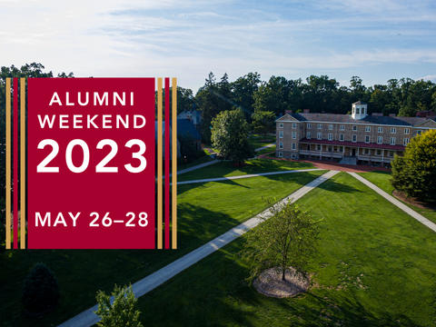 Alumni Weekend 2023 Logo with Picture of Founders