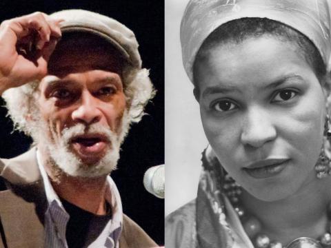 A color headshot of Gil Scott-Heron on the left and a black-and-white headshot of Ntozake Shange on the right. 