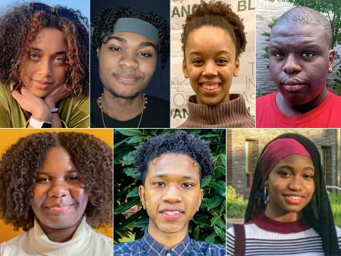 A grid of seven headshots of Black students who curated the OMA's Black History Month content and events.