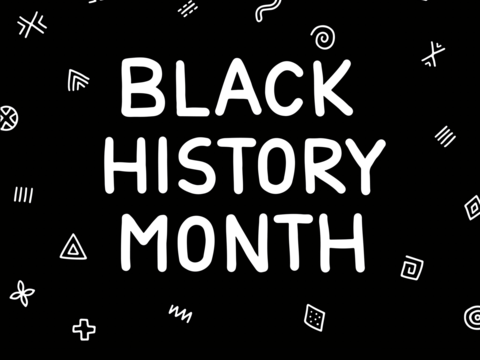 Black History Month in white text on a black background