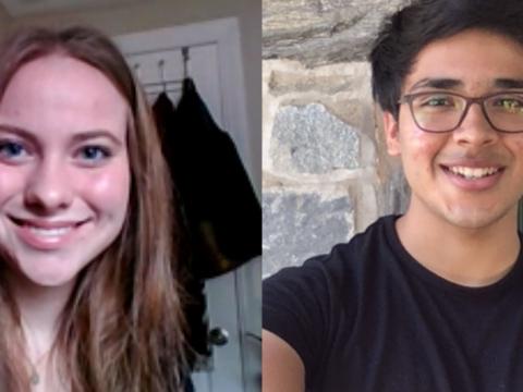 Annais Gangolf '24 and Hassaan Rao '24 in a zoom