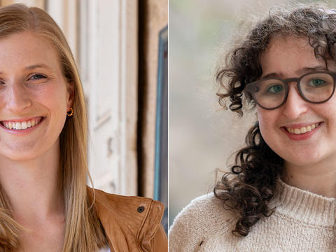 Side-by-side portraits show Annie Barrett and Emma Schwartz, who both received prestigious Watson Fellowships. 