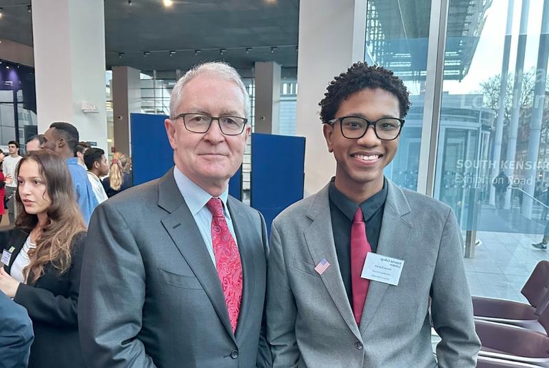 Darius with the President of Imperial College London at event honoring scholarship recipients.