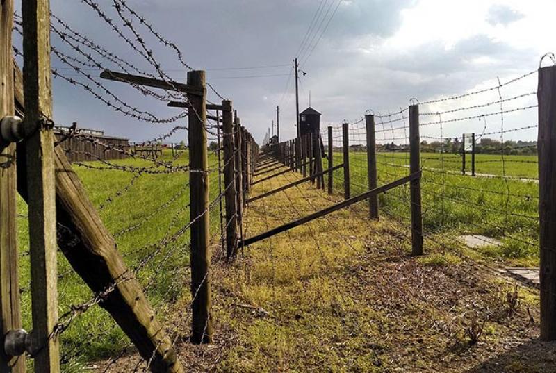Barbed wire fences stretch into the distance