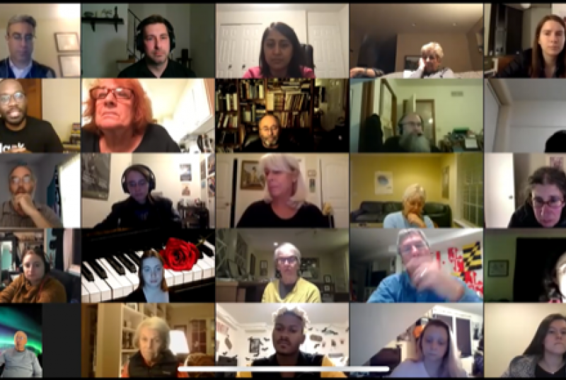 A Zoom grid of singers rehearsing Bach's "Dona nobis pacem"