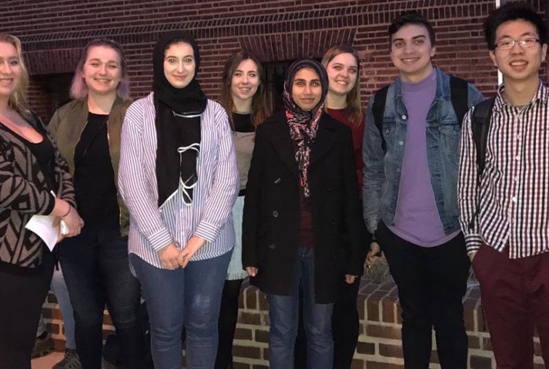 Haverford students attending a talk by Reza Asian