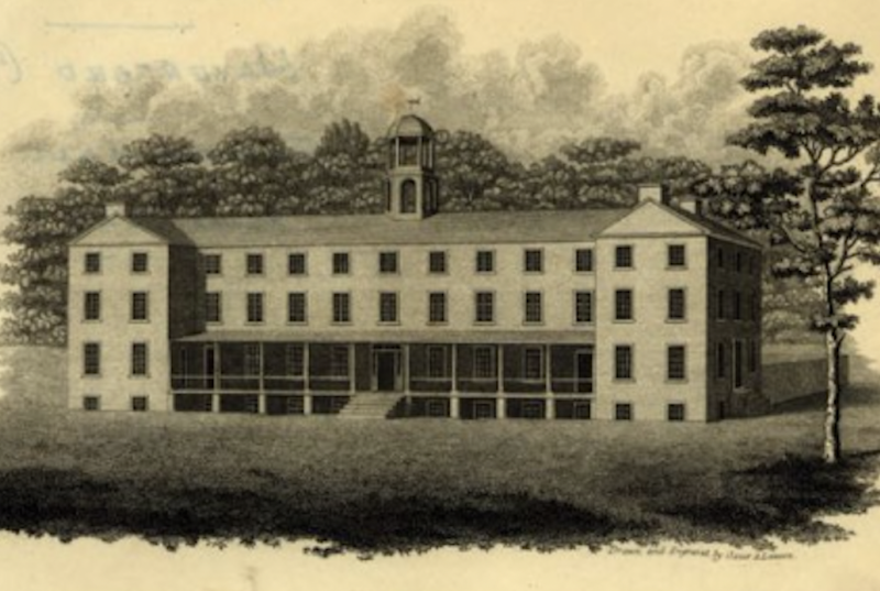 sepia architectural drawing of Founders Hall