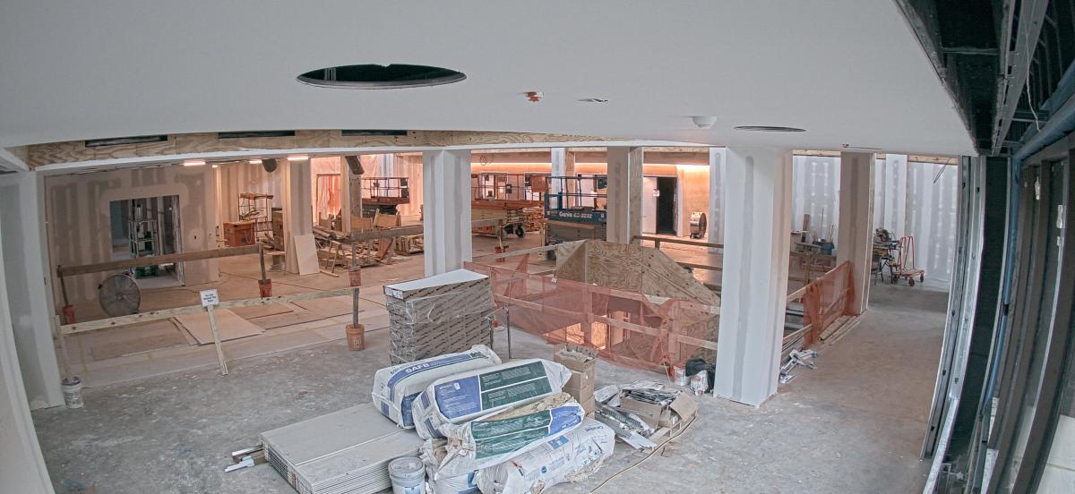 Interior of the library under construction.