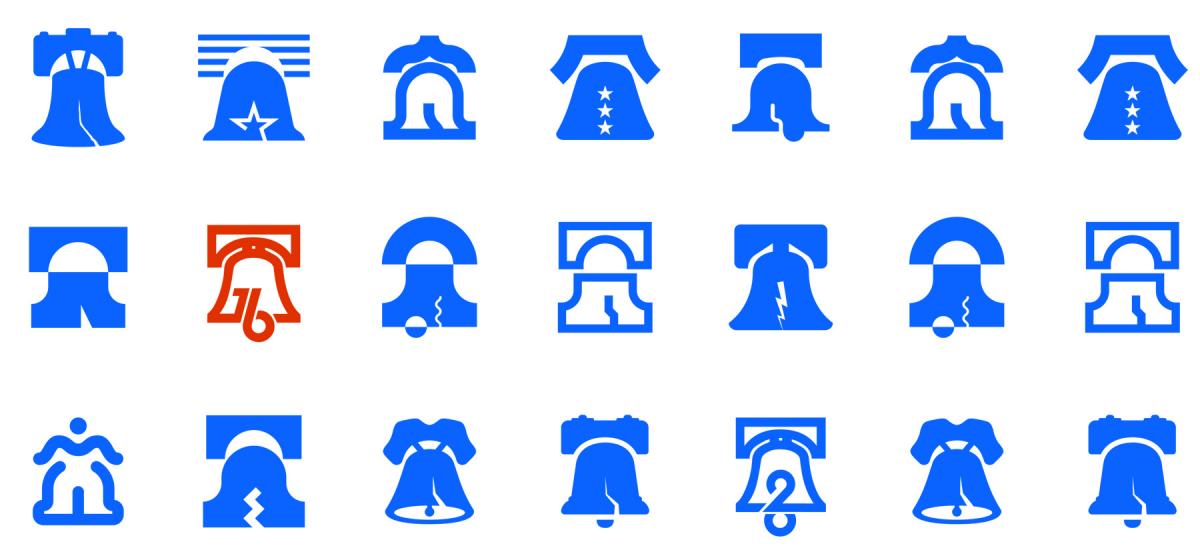collage of simple illustrations of the liberty bell
