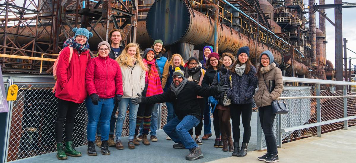 Group shot of students at steel mill