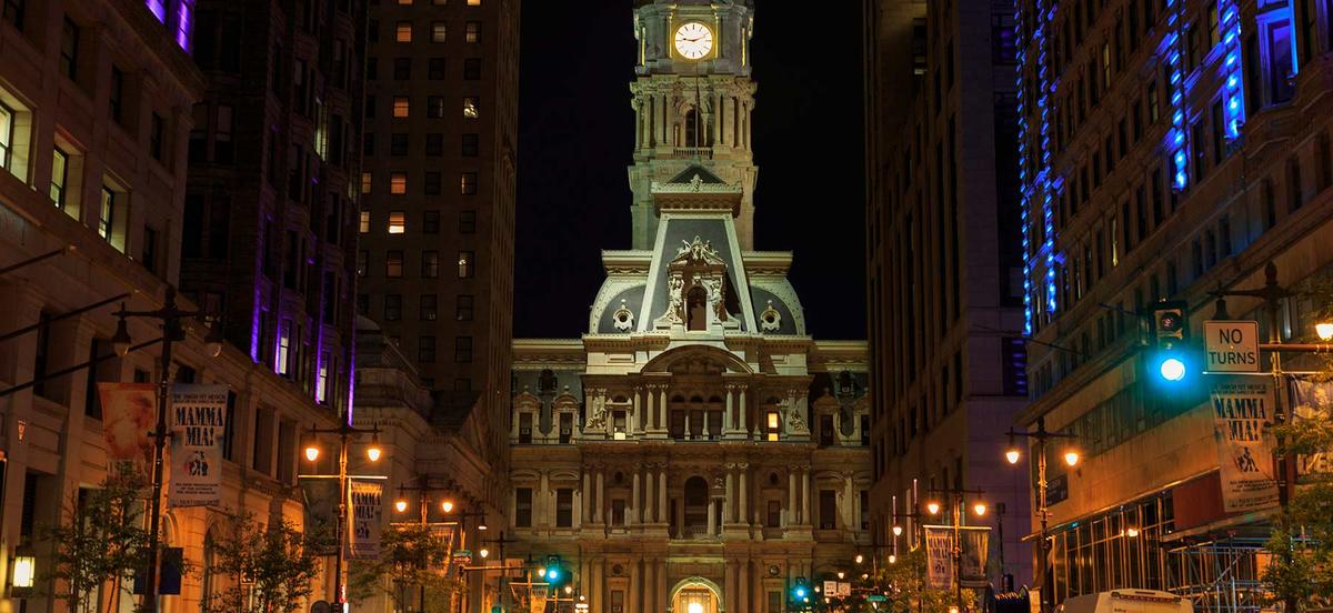 Broad Street in Philly at night