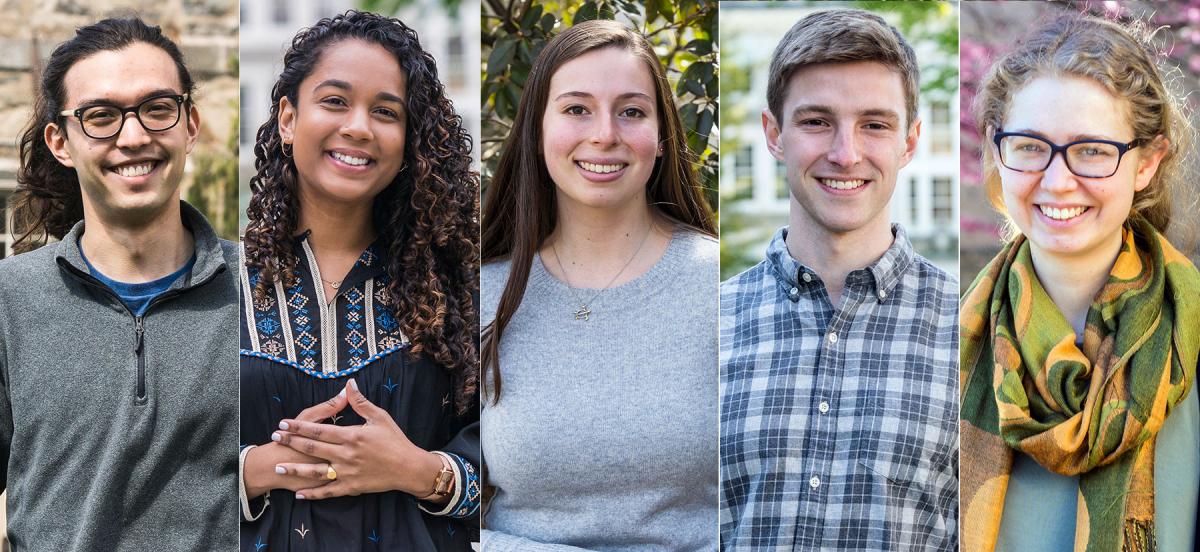 Headshots of the five Fulbright Scholars from the Class of 2019