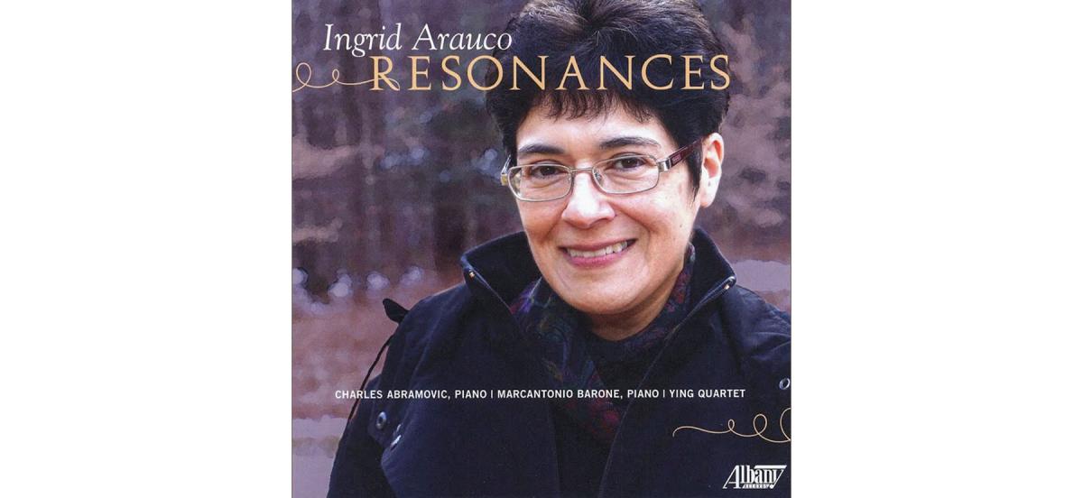 The cover of "Resonances" featuring a headshot of Ingrid Arauco